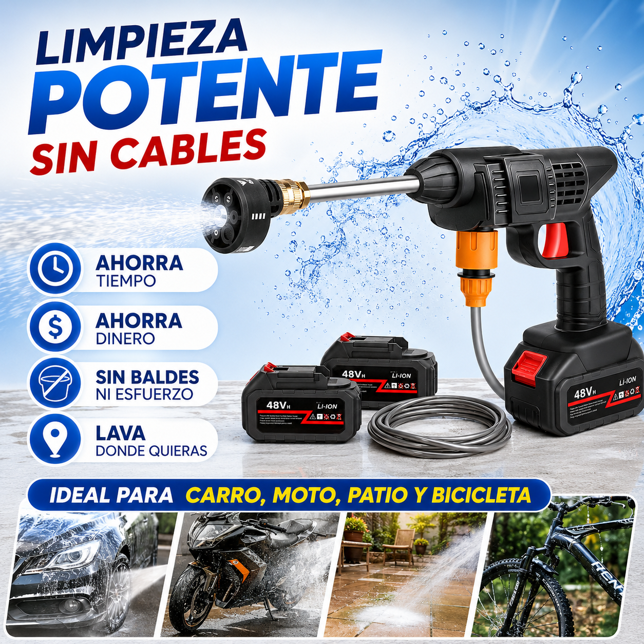 Hidrolavadora Inalámbrica TurboWash™ 48V - Limpieza Potente Donde Quieras