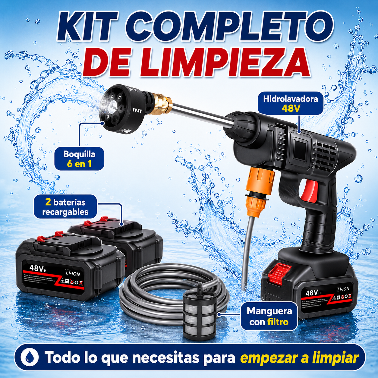 Hidrolavadora Inalámbrica TurboWash™ 48V - Limpieza Potente Donde Quieras