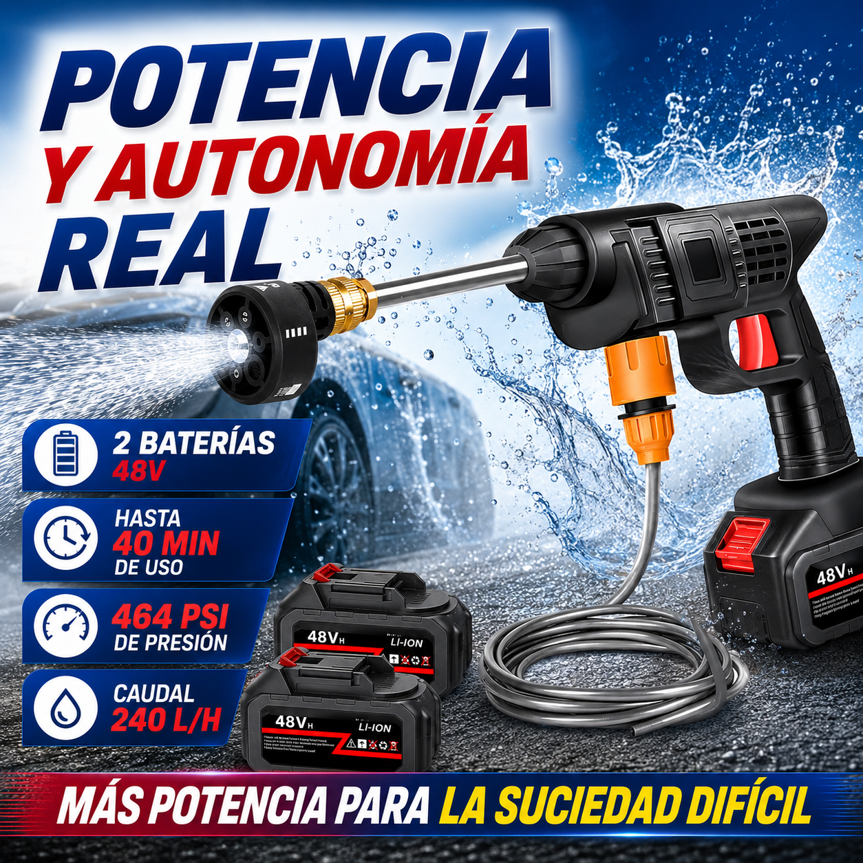 Hidrolavadora Inalámbrica TurboWash™ 48V - Limpieza Potente Donde Quieras