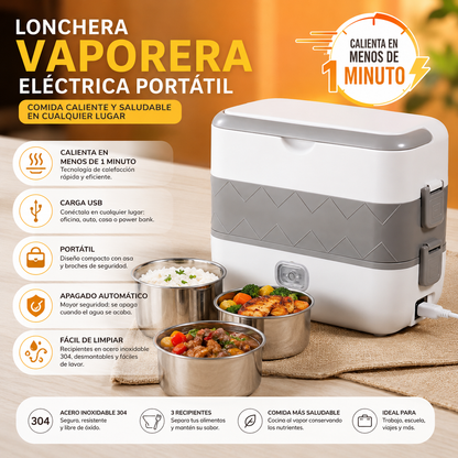 Lonchera Vaporera Eléctrica Portátil - Tu comida caliente en menos de 1 minuto!