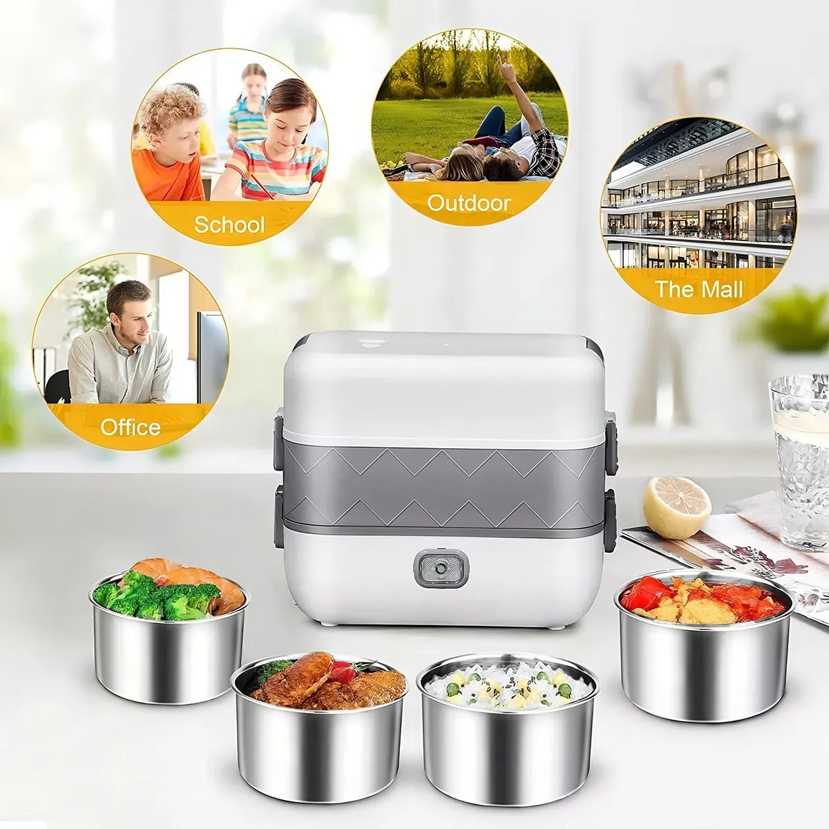 Lonchera Vaporera Eléctrica Portátil - Tu comida caliente en menos de 1 minuto!