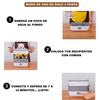 Lonchera Vaporera Eléctrica Portátil - Tu comida caliente en menos de 1 minuto!