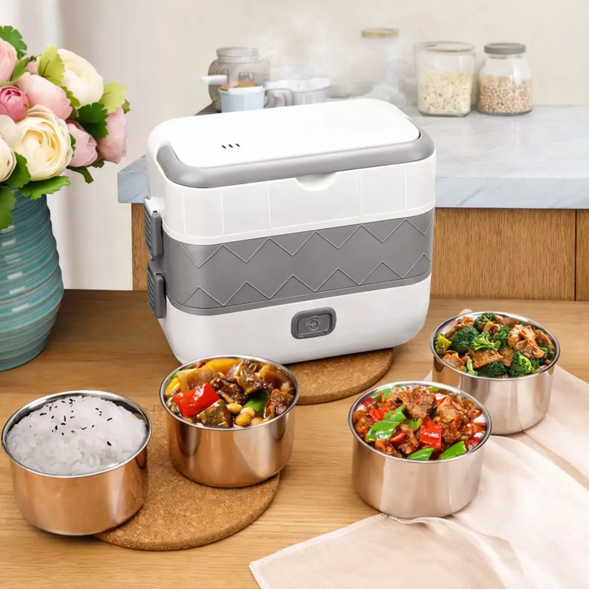Lonchera Vaporera Eléctrica Portátil - Tu comida caliente en menos de 1 minuto!